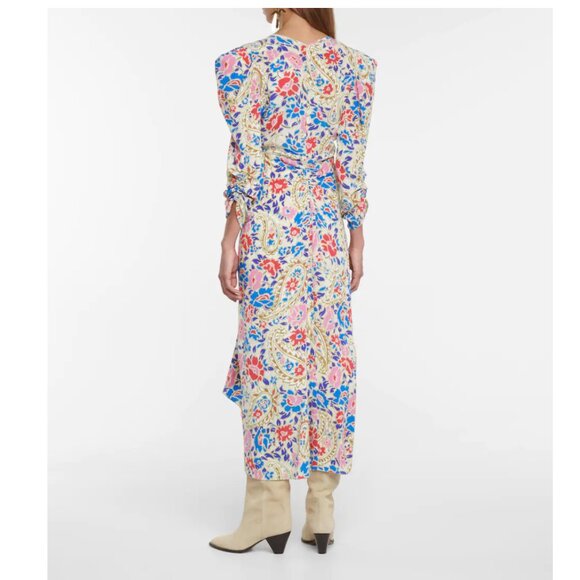 Isabel Marant Albini Ruched Floral Silk Crepe De Chine Midi Dress NEW - 34/XS/2 - Picture 3 of 4